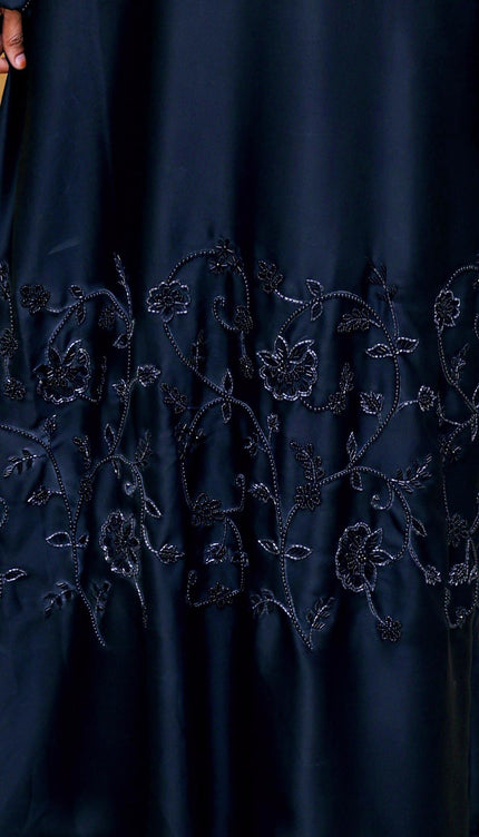 Black Korean Nida -Blend Abaya with Statement Sleeve Handwork | Premium Modestwear