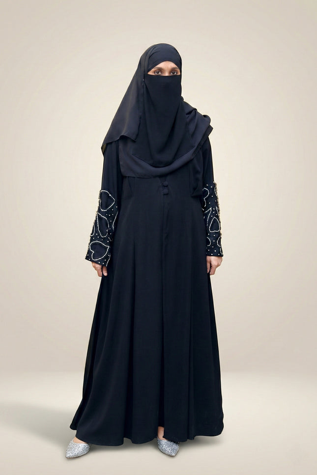 **Heart‑Embroidered Korean Nida Abaya