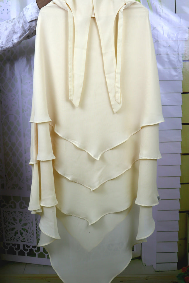 Beige Triple‑Layer Wool‑Soft Chiffon Khimar