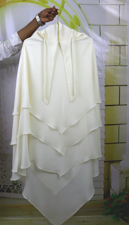 Off‑White Triple‑Layer Wool‑Soft Chiffon Khimar