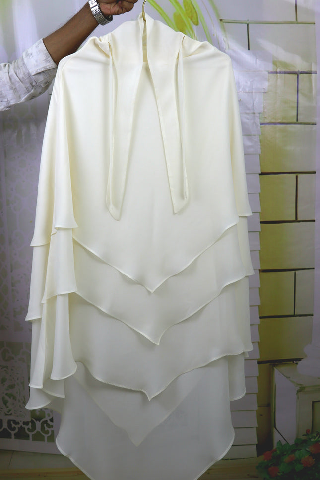 Off‑White Triple‑Layer Wool‑Soft Chiffon Khimar