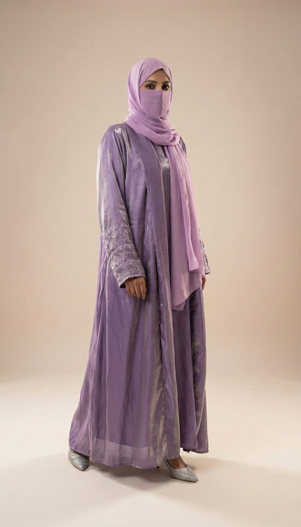 Imported Rotana Shimmer Open Jacket Abaya – Premium Modest Wear
