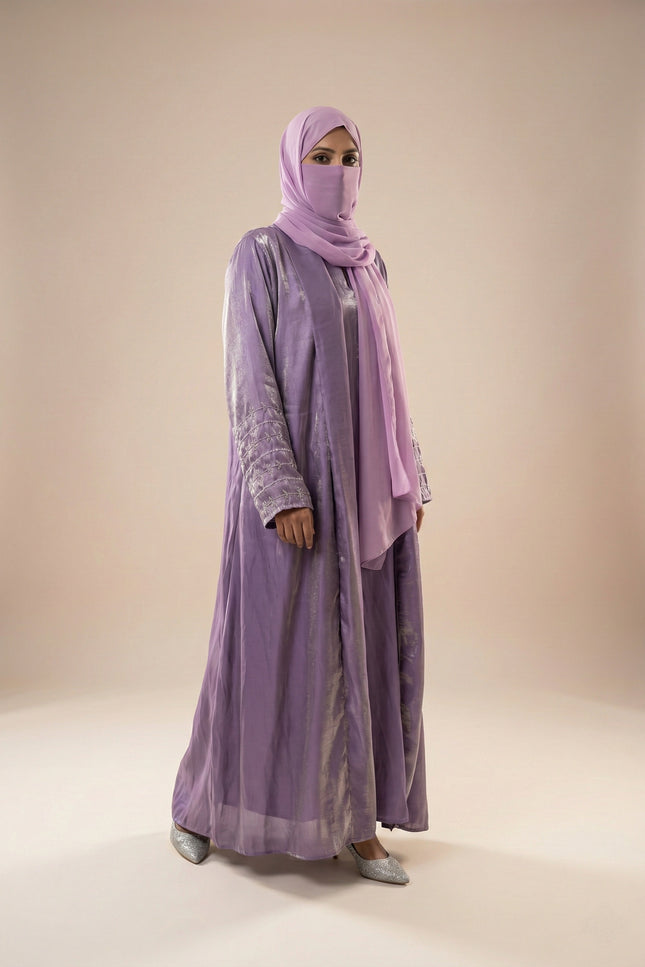 Imported Rotana Shimmer Open Jacket Abaya – Premium Modest Wear