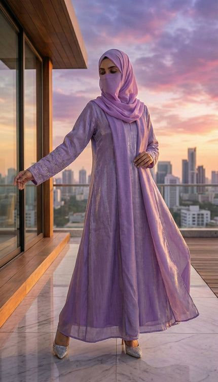 Imported Rotana Shimmer Open Jacket Abaya – Premium Modest Wear