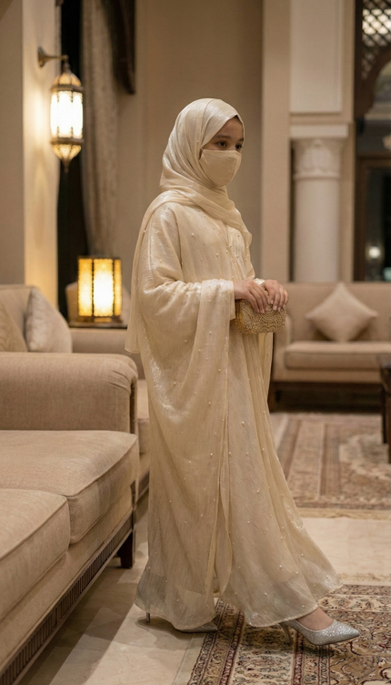 Elegant Princess Style Kids Abaya with Pearl Embellishments