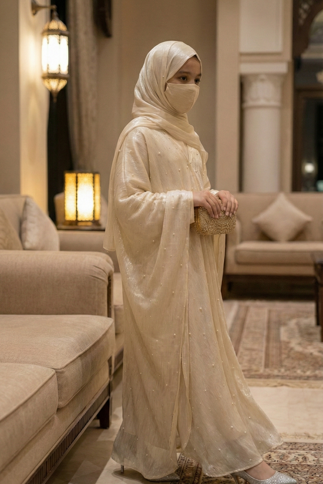 Elegant Princess Style Kids Abaya with Pearl Embellishments