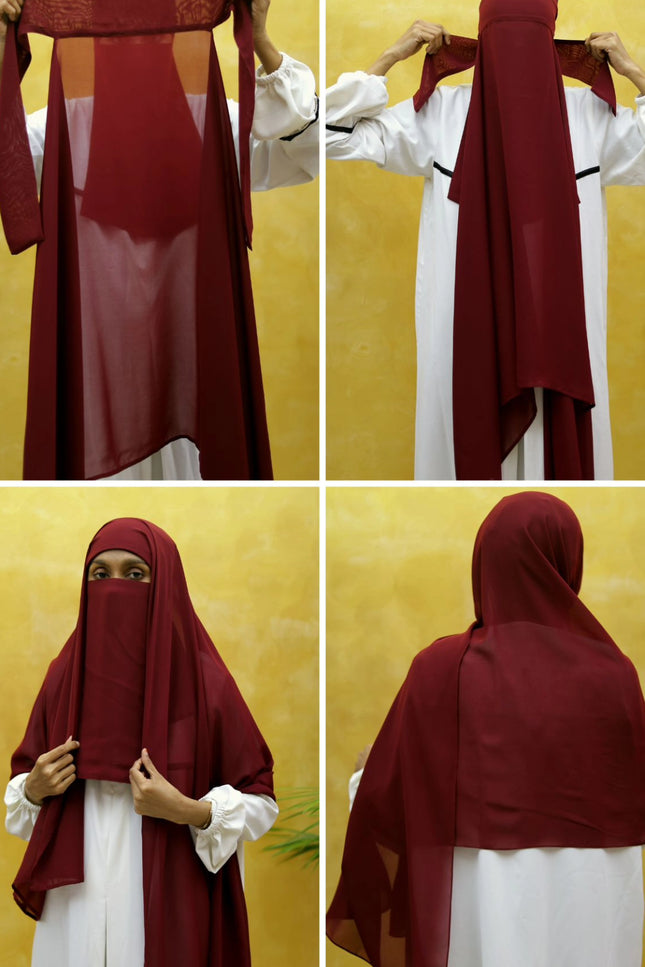Instant Chiffon Hijab – Plain Maroon Shawl Head Scarf