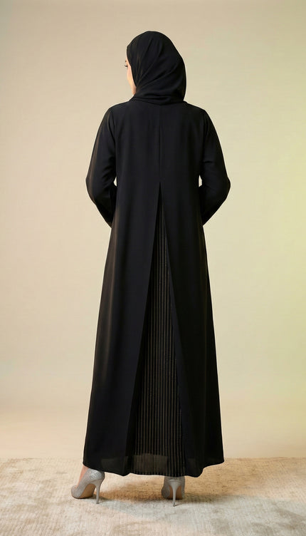 The Noir Gilded Linear Abaya – Premium Korean Nida with Pintuck Artistry