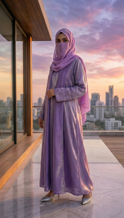 Imported Rotana Shimmer Open Jacket Abaya – Premium Modest Wear