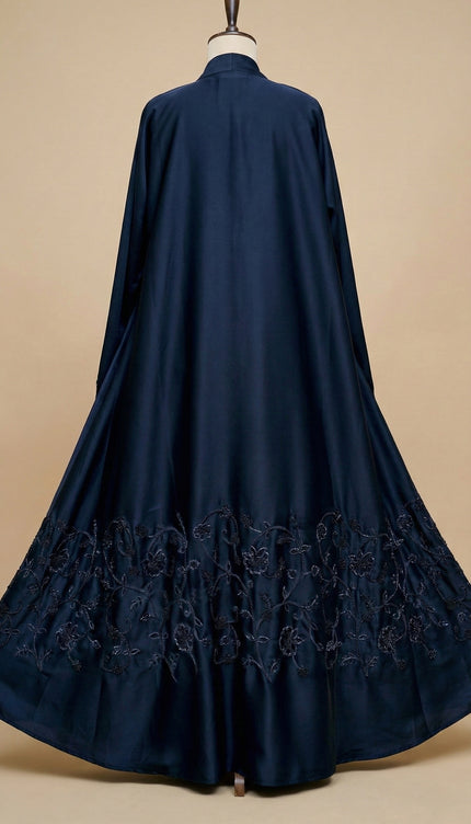 Black Korean Nida -Blend Abaya with Statement Sleeve Handwork | Premium Modestwear