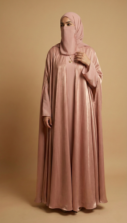 Rose Gold Farasha Mother & Daughter Matching Abaya Set | Luxury Shimmer Nida & Fendi Organza | Eid & Wedding Wear