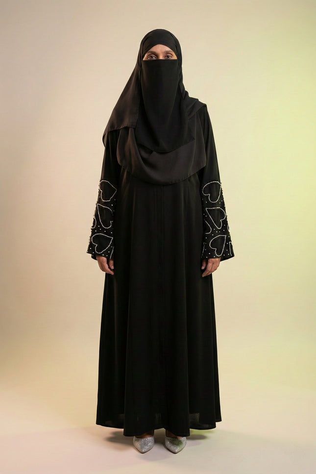**Heart‑Embroidered Korean Nida Abaya