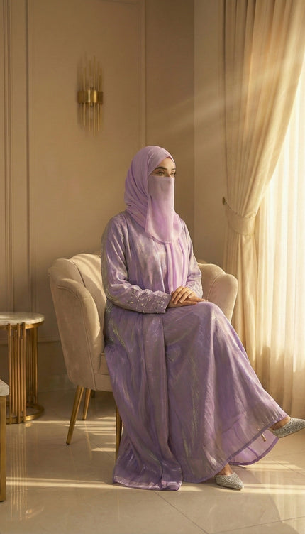 Imported Rotana Shimmer Open Jacket Abaya – Premium Modest Wear