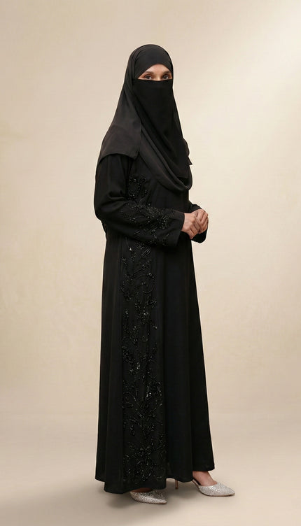 Black Royal Princess Embroidered Abaya | Premium Soft Nida