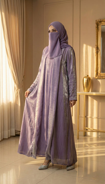 Imported Rotana Shimmer Open Jacket Abaya – Premium Modest Wear