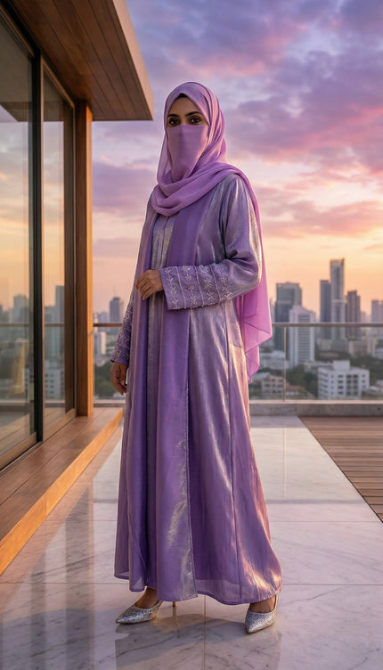 Imported Rotana Shimmer Open Jacket Abaya – Premium Modest Wear