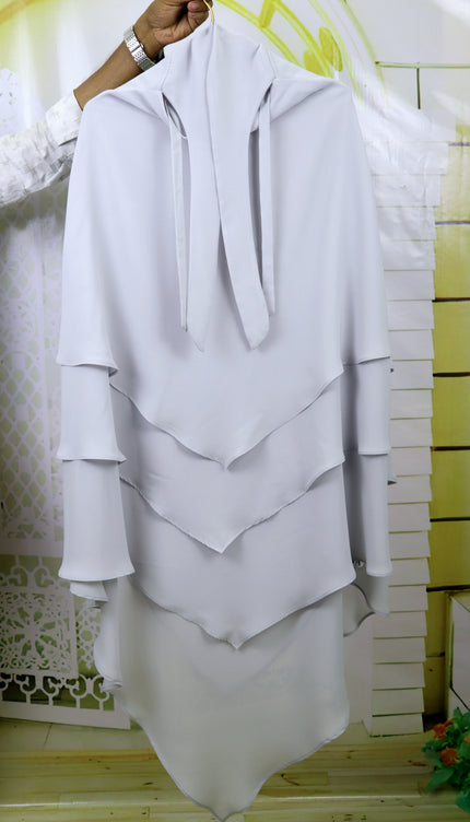 Gray Triple‑Layer Wool‑Soft Chiffon Khimar