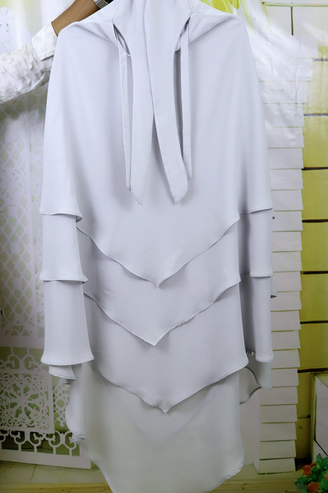 Gray Triple‑Layer Wool‑Soft Chiffon Khimar