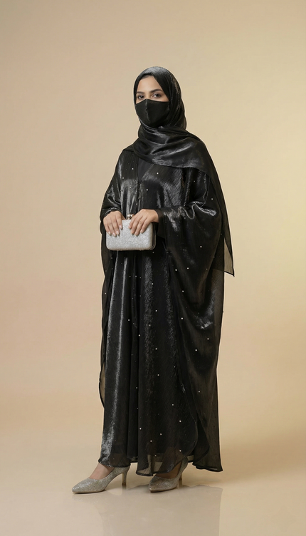 Luxury Occasion Abaya with Subtle Textured Detailing — Black