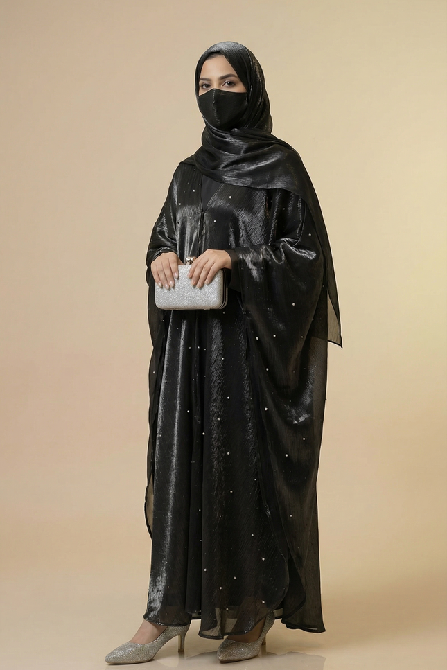 Luxury Occasion Abaya with Subtle Textured Detailing — Black