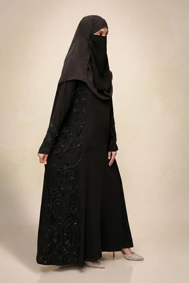 Black Royal Princess Embroidered Abaya | Premium Soft Nida