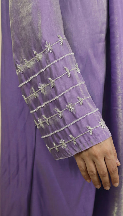 Luxury Lavender Shimmer Semi Jacket Abaya Mother & Daughter Set
