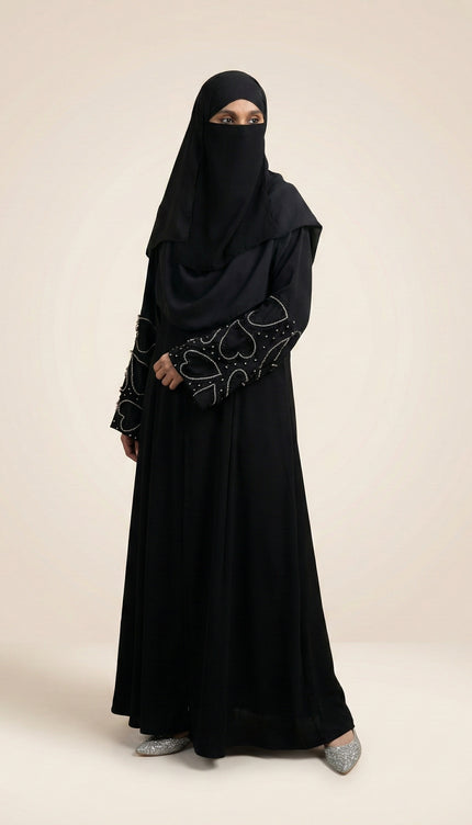 **Heart‑Embroidered Korean Nida Abaya