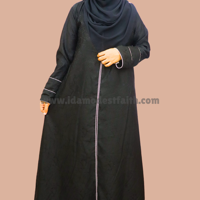 Fancy A line on front,plain sleeve with white pipping Marble Print Abaya using Imported korean fabric DW00018