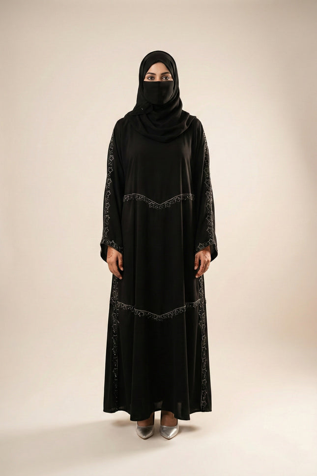 Fish-Cut Sleeve Double-Layer Handwork Abaya