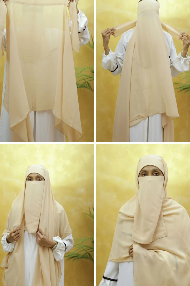 Instant Chiffon Hijab – Plain Beige Shawl Head Scarf