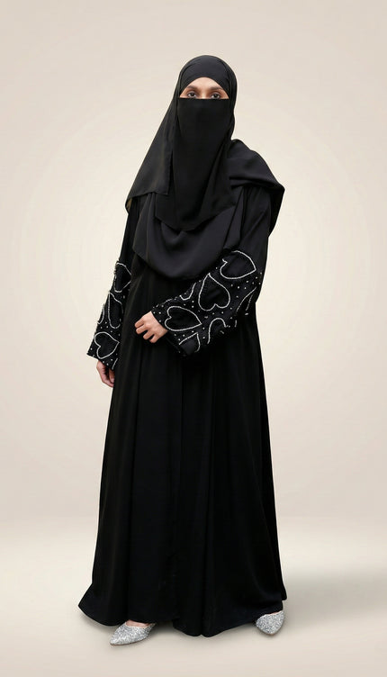 **Heart‑Embroidered Korean Nida Abaya