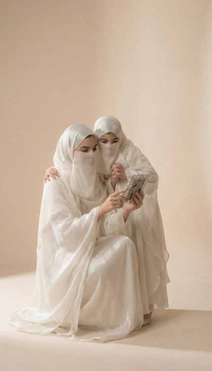 Double-Layer Butterfly Farsha Jacket Abaya Mother & Daughter Shimmer Organza