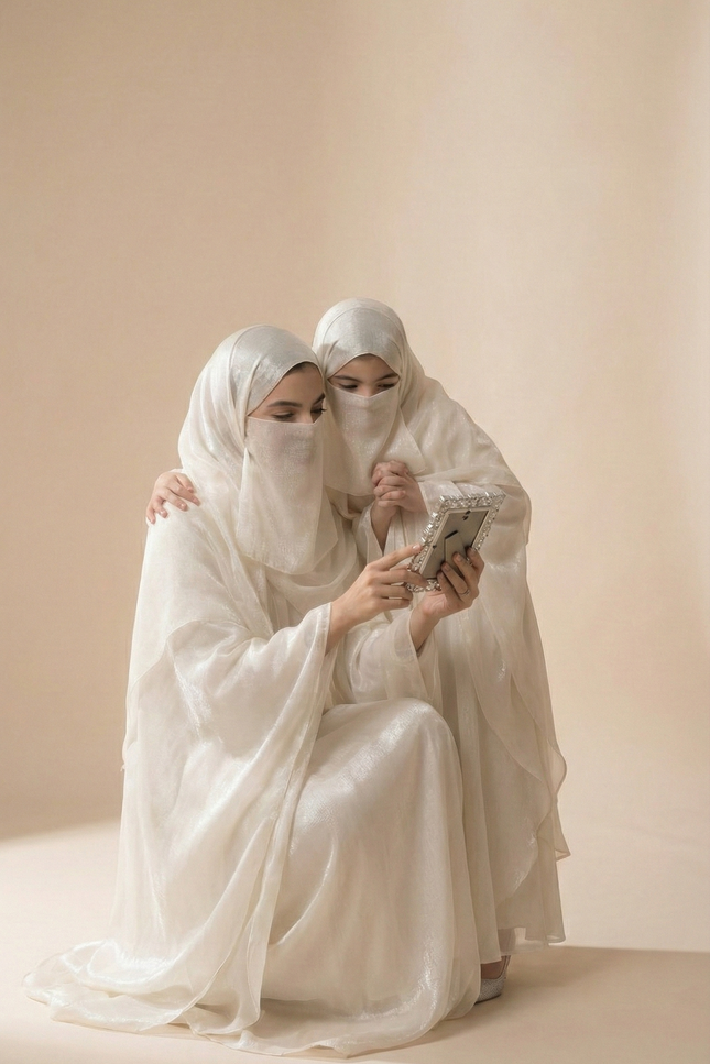 Double-Layer Butterfly Farsha Jacket Abaya Mother & Daughter Shimmer Organza