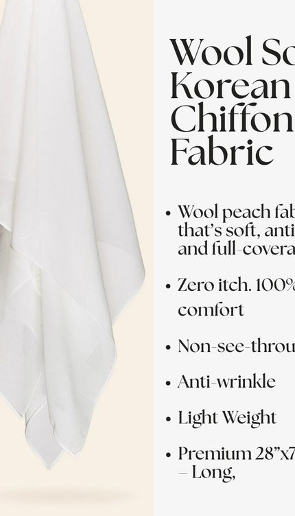 White Plain Hijab - Wool Soft Korean Chiffon Fabric