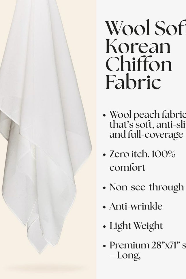 White Plain Hijab - Wool Soft Korean Chiffon Fabric