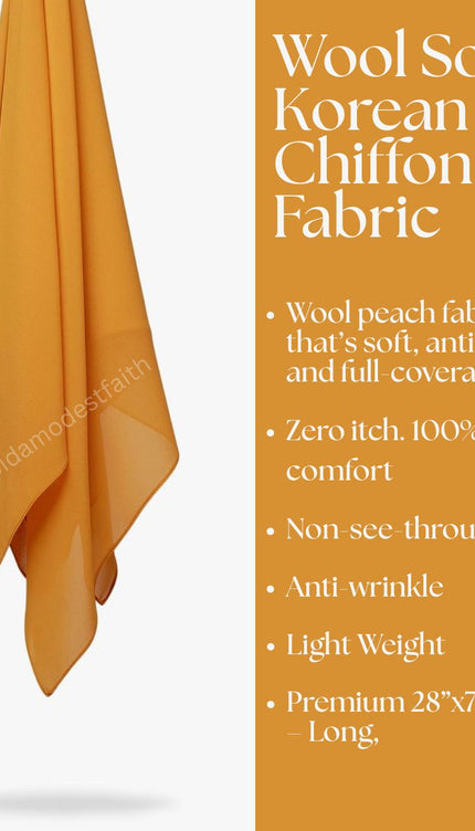 Mustard Yellow Plain Hijab -  Wool Soft Korean Chiffon Fabric