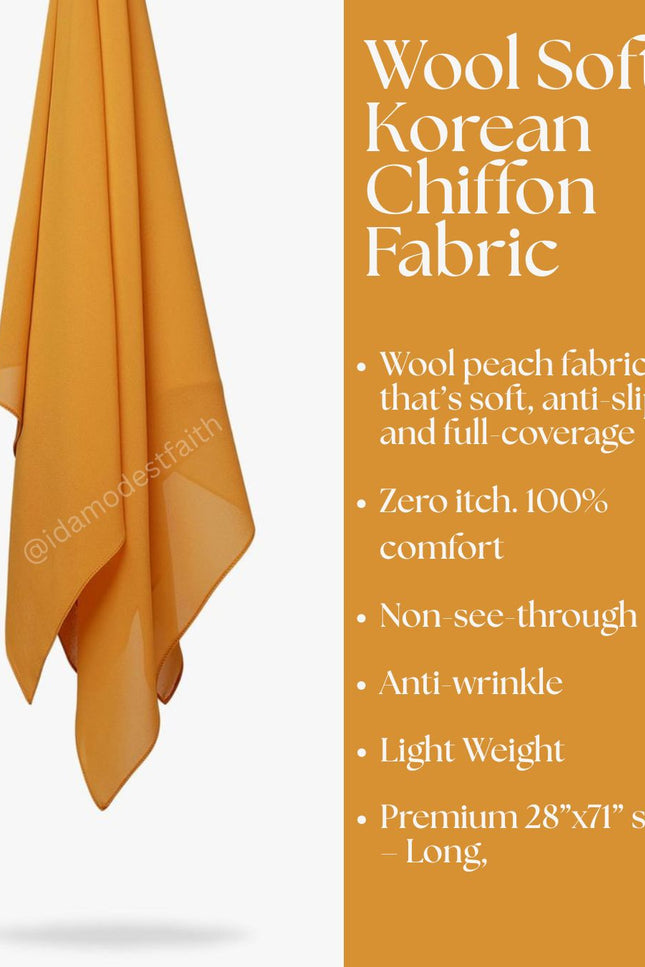 Mustard Yellow Plain Hijab -  Wool Soft Korean Chiffon Fabric
