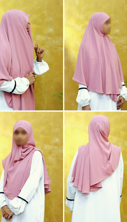 Blush Bloom – Powder Pink Instant Hijab with Zip Closure | Dual-Layer Imported Korean Chiffon | Flowy & Feminine | Malaysian Hijab