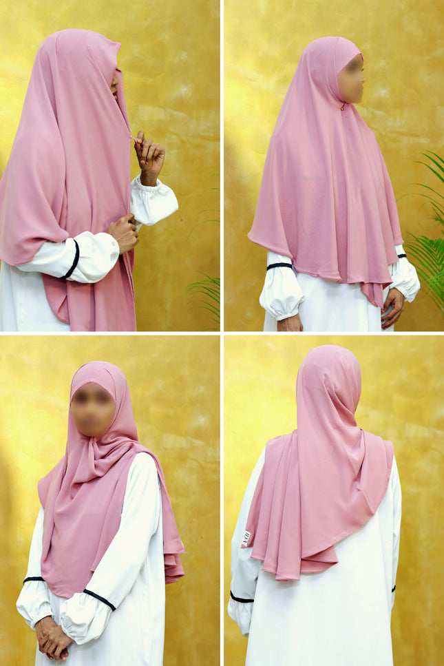 Blush Bloom – Powder Pink Instant Hijab with Zip Closure | Dual-Layer Imported Korean Chiffon | Flowy & Feminine | Malaysian Hijab